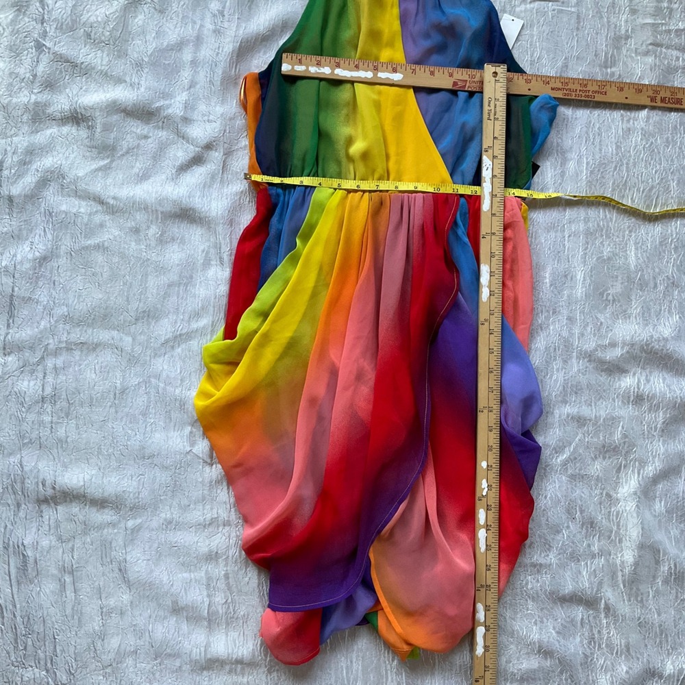 New York & Company Rainbow Ombre Halter Wrap Dress Gold Chain Neck Midi Sz M NWT - Picture 11 of 14
